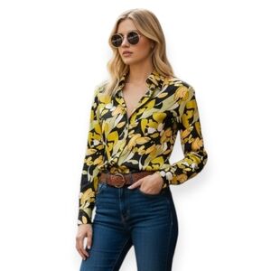 Vintage 70s Print Nylon Blouse Disco 70s 90s Medium